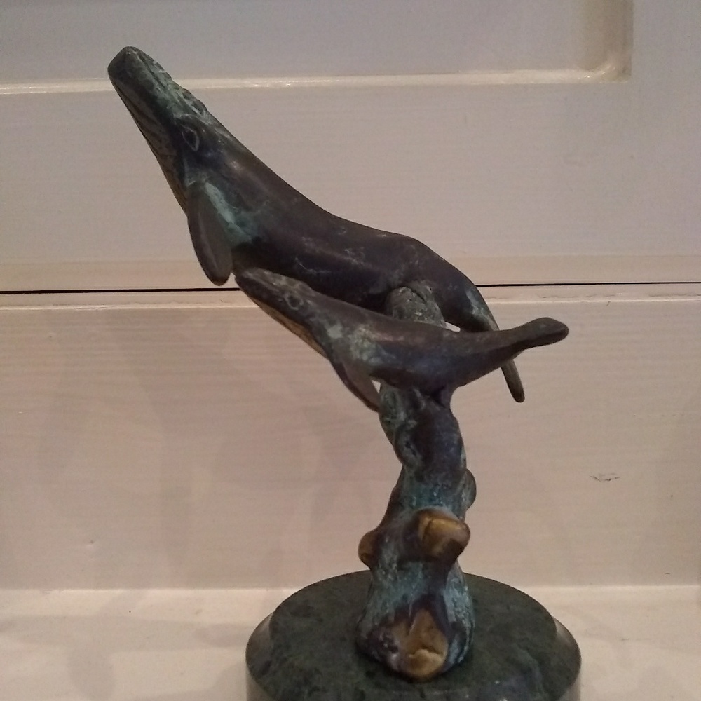 SPI Gallery Whale Baby Brass Marble Base Sculpture